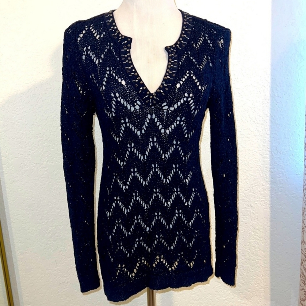 ⭐️Open knit ,embellished tunic length sweater